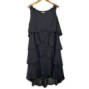 Black Sheer Tiered Party Dress Size 16W Cocktail Evening Glam Rhinestone EUC